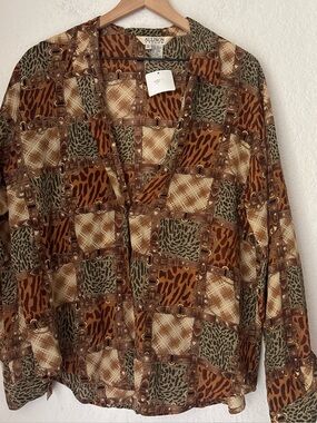 VIntage Allison Taylor silk  equestrian and animal print blouse size Large